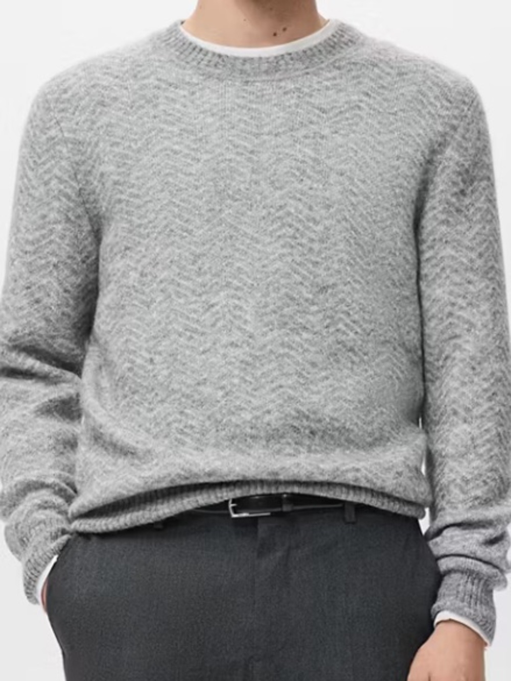 Mango Men's Light Gray Crewneck Sweater KNIT STRIPED SWEATER 1258